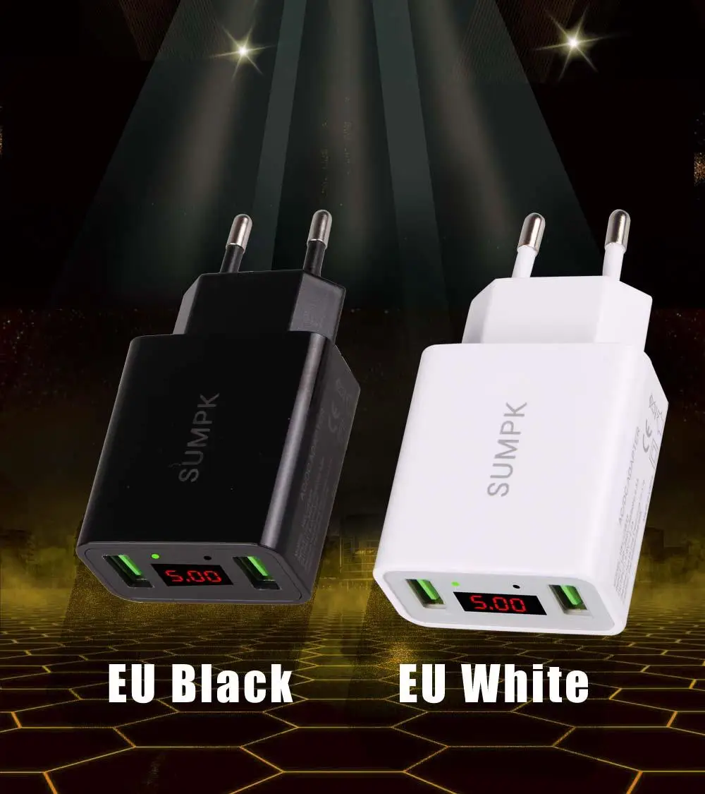 SUMPK Dual USB дорожное зарядное устройство 5V2. 2A светодиодный дисплей Смарт Быстрая зарядка мобильное зарядное устройство для iPhone iPad samsung