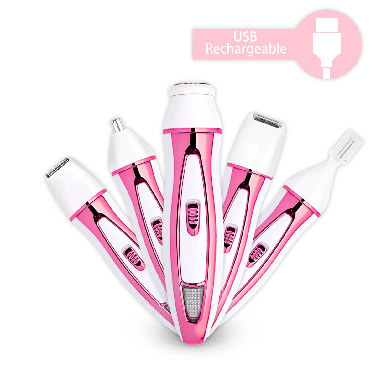 

Women Hair Removal, 5 in 1 USB Rechargeable for Face, Nose, Ear, and Eyebrow, Epilator/Trimmers for Home and Travel