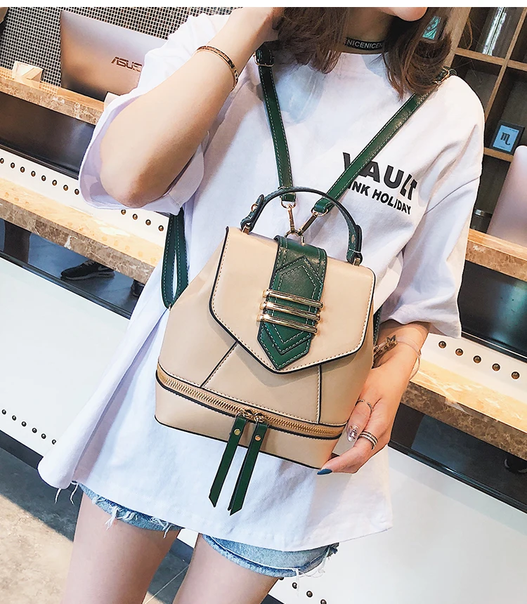 HANSOMFY маленький рюкзак с пряжкой, женские школьные сумки, роскошный фирменный дизайнерский повседневный кожаный рюкзак на молнии, Mochila Sac CC-34