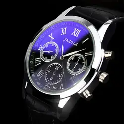 Yazole Повседневное кварцевые часы Для мужчин из искусственной кожи Бизнес наручные часы Простой Для мужчин часы сопротивление воды Relogio