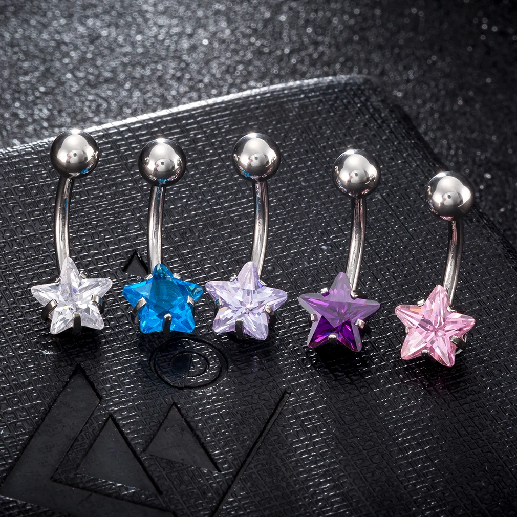 

2019 New Little Star Umbilical Nails Fashion Five-pointed Star Zircon Navel Body Piercing Belly Button Ring For Women Jewelry