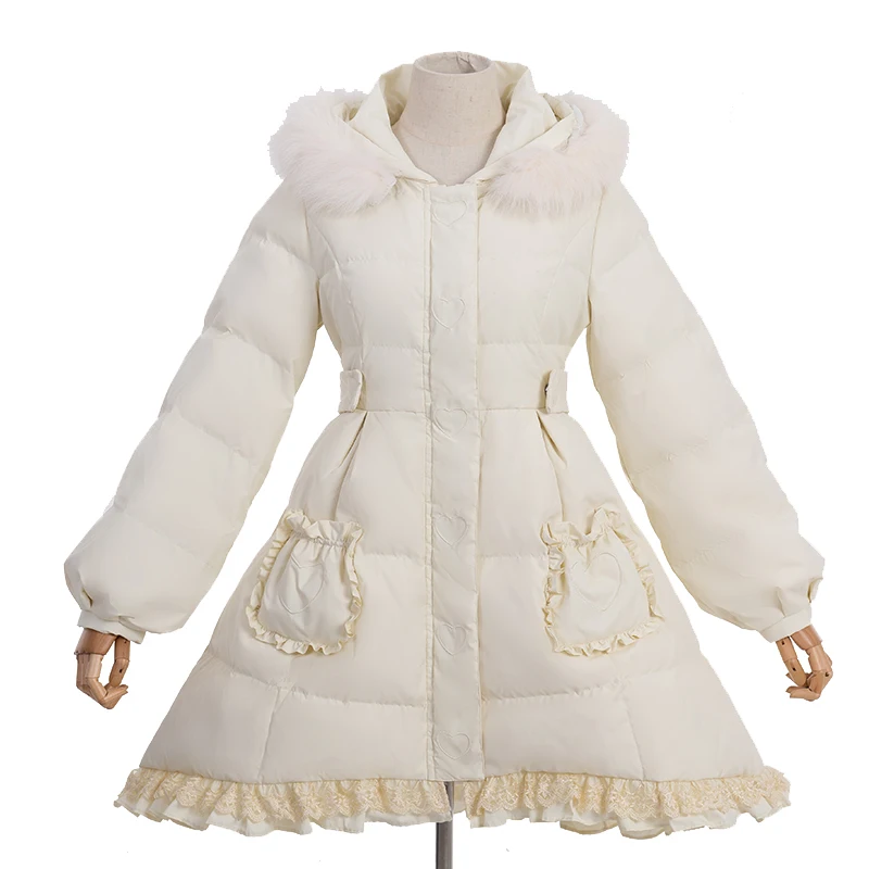Douce Épaississement Lolita Belle rose Princesse Femmes Cheveux Automne blanc Zjy138 Et Vers Chaud Ciel Bas Parkas D'hiver Col Rose Adorable Le Pu CYppdSx