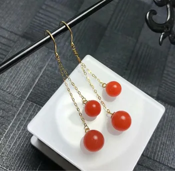 

shilovem 18K yellow Gold real Natural south Red agate stud earrings fine Jewelry wedding new plant Christmas gift myme6677nh