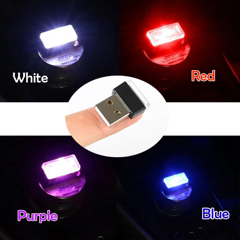 

1piece Car USB LED Atmosphere Lights Decorative Lamp Emergency Lighting Universal PC Portable Plug and Play Purple/Blue/White