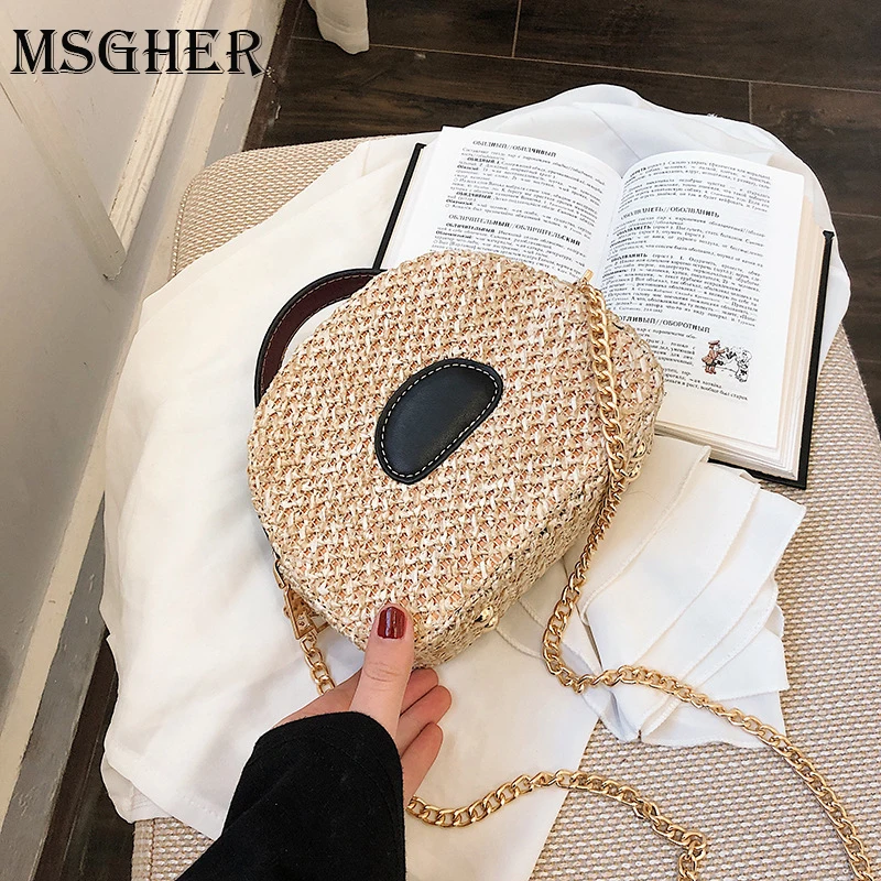 

MSGHER Summer Holiday Beach Travel bag 2019 Half Round Straw Hand Bag Women's Designer Handbag Elegant Lady Simple Shoulder Bags