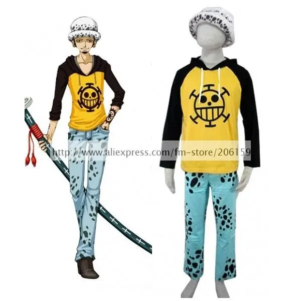 Аниме цельный костюм Trafalgar Law косплей костюм со шляпой для Мужчин Косплей Полный комплект толстовки для Хэллоуина Одежда