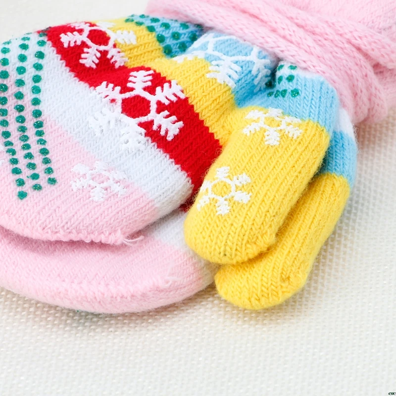 Snow Baby Gloves Kids Mitten Children Knit Velvet Warm Kid Gloves Winter