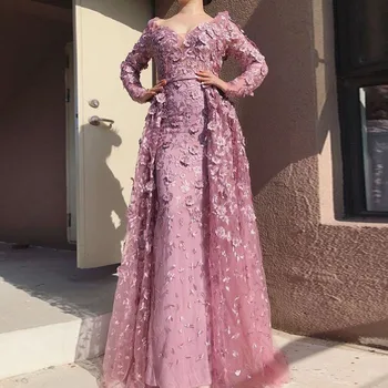 

Formal Dresses Elegant Detachable Tail trouwjurk robe de soriee Custom Long Dress Full Sleeves Dress Lace vestido de festa longo