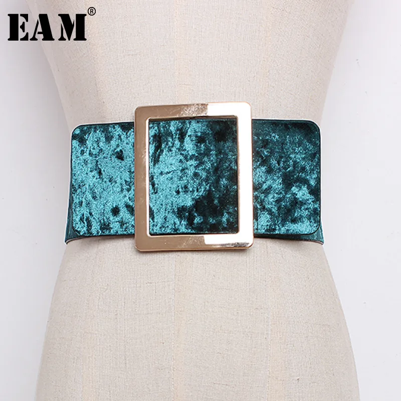 

[EAM] 2019 Spring Summer Woman Temperament Stylish Solid Color Five Colors Square Buckle Velvet Wide Wasitband All Match LD902