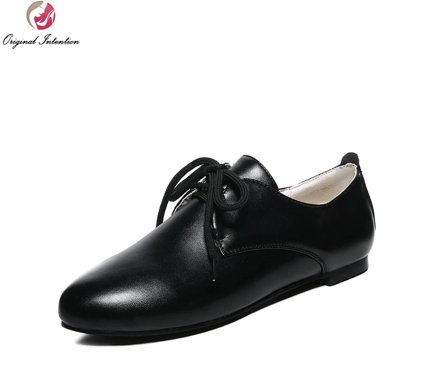 

Original Intention Women Casual Shoes 2017 Concise Round Toe High-quality Black White Light Purple Shoes Woman US Size 3.5-20