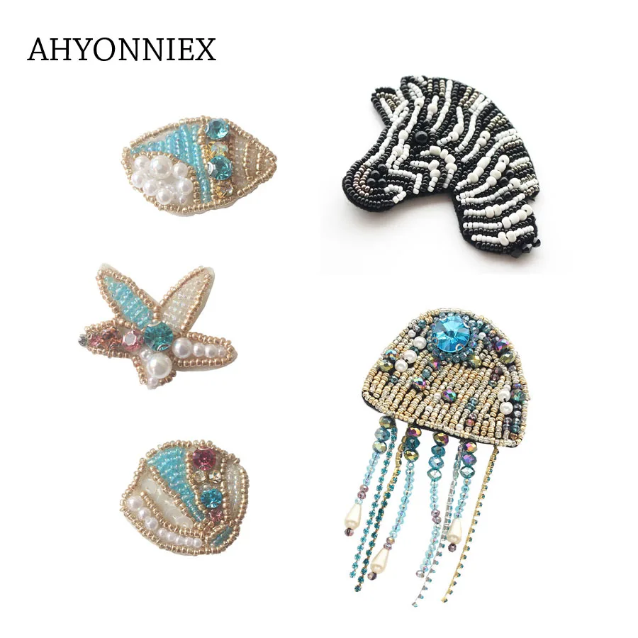 

AHYONNIEX Beaded Tassel Jellyfish Zebra Shell Patch Embroidered Applique DIY T-shirt Coat Sweater Sew On Bag Decoration Patches