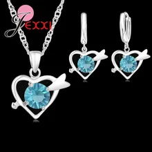 Conjuntos de Jóias na moda Para As Mulheres 925 Prata Esterlina Coração Pingente De Cristal Colares Brincos Conjunto de Jóias de Casamento de Noiva(China)