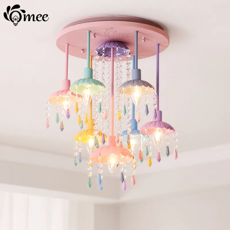 

Macaron Colourful Crystal Ceiling Lamp For Bedroom children Fixture lampe LED Ceiling Lights Girl princess home Deco lighting