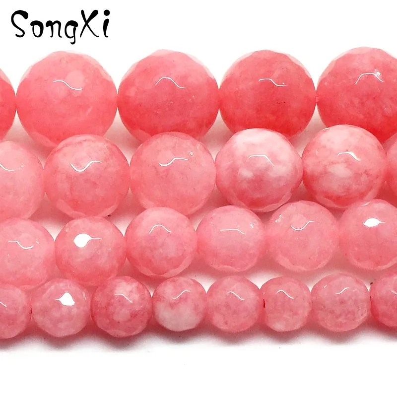 

Natural Faceted Pink Chalcedony Stone Round Beads for Jewelry Making Pick Size 4/6/8/10/12mm 15 inches DIY Necklace Bracelet