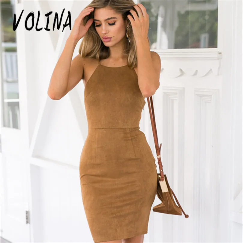 VOLINA Sexy velvet Dress mini dress для Женщин 2017 платья без рукавов твердые карандаш Летняя мода