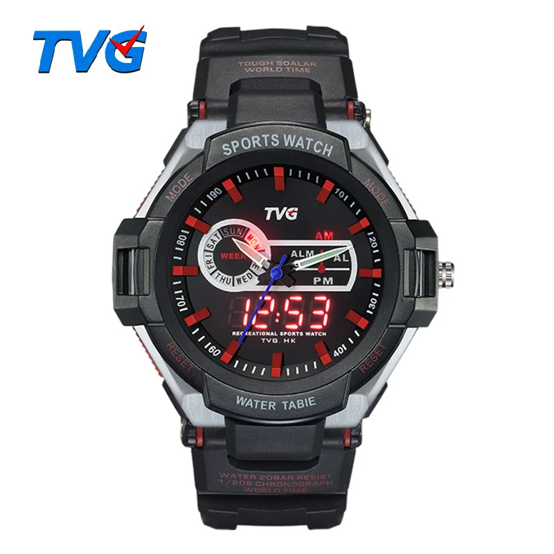 

TVG 801 Vibration Alarm Watch Men Dual Display Wristwatch Sports Military Digital LED Waterproof Army Watches Reloj Hombre Box