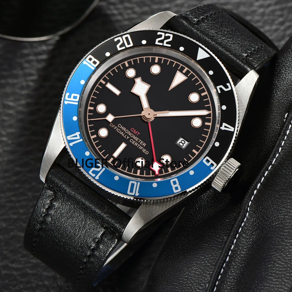 

41mm Black Sterile Dial With Gold Marks Rotating Bezel With Auto Date Window Mechanical Men's Watch