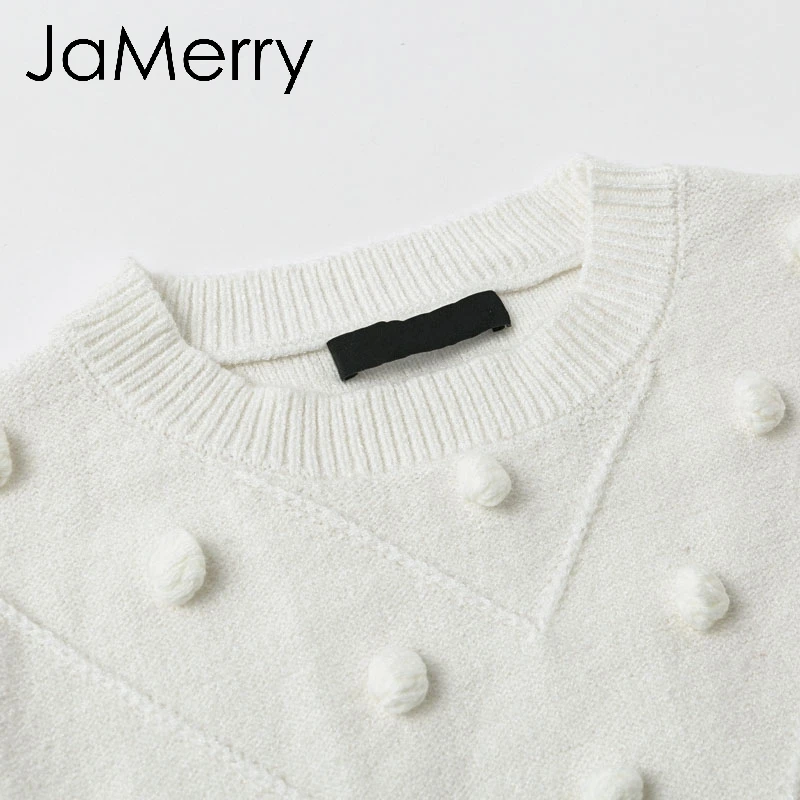 JaMerry, винтажные, элегантные, с меховым помпоном, женские свитера с рукавами-фонариками, вязаный свитер, женская уличная одежда, Повседневный, милый пуловер, джемпер