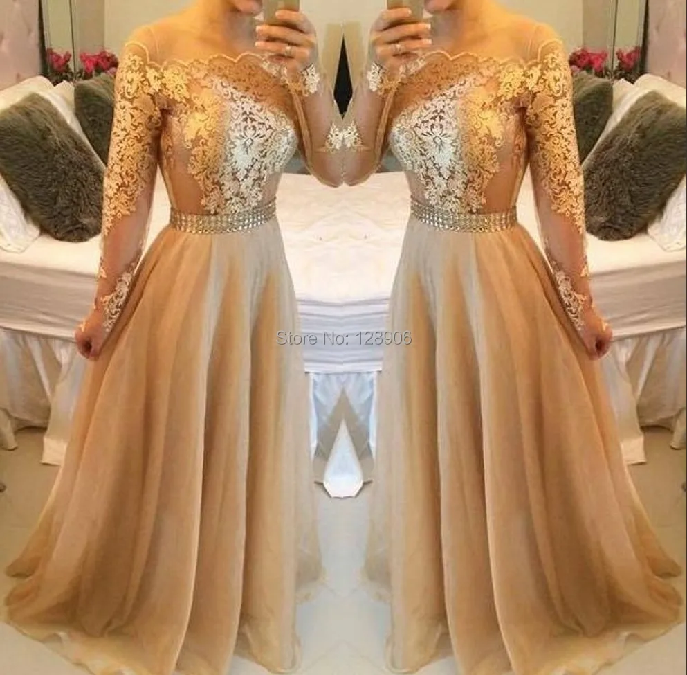 Sexy Champagne Prom Dresses 2015 Off Shoulder Prom Dress With Long ...