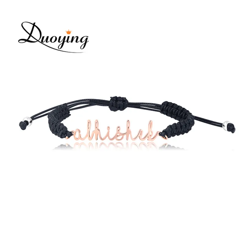 

DUOYING Personalized Signature Bracelet Actual Handwriting Bracelet Memorial Jewelry Black Rope Bracelet