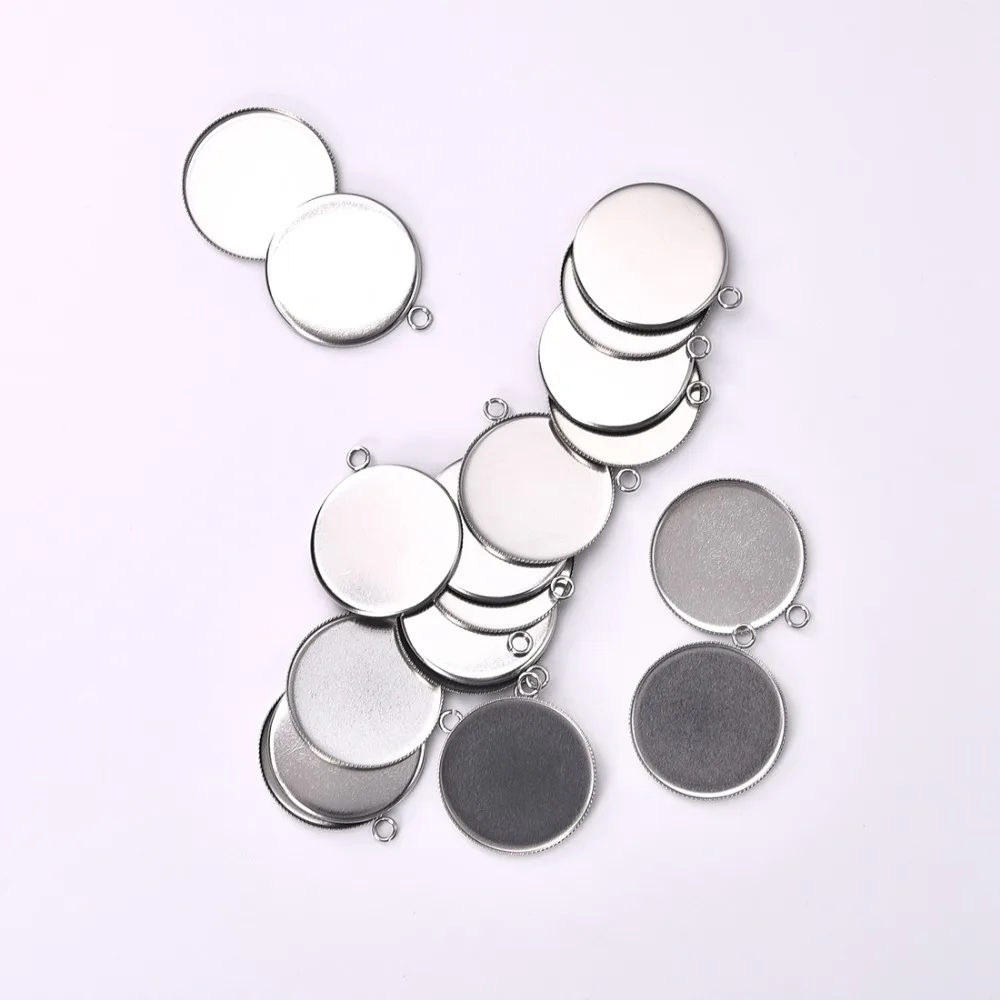 Stainless Steel Pendant Cabochon Setting Serrated Flat Round 30mm Bezel (3)