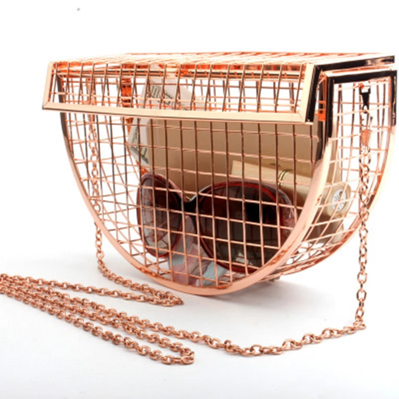 2022 Hollow Out Women Shoulder Bag Luxury Designe Crossbody Evening Bag Metal Cages Half Moon Bag Wedding Party Handbag Clutch