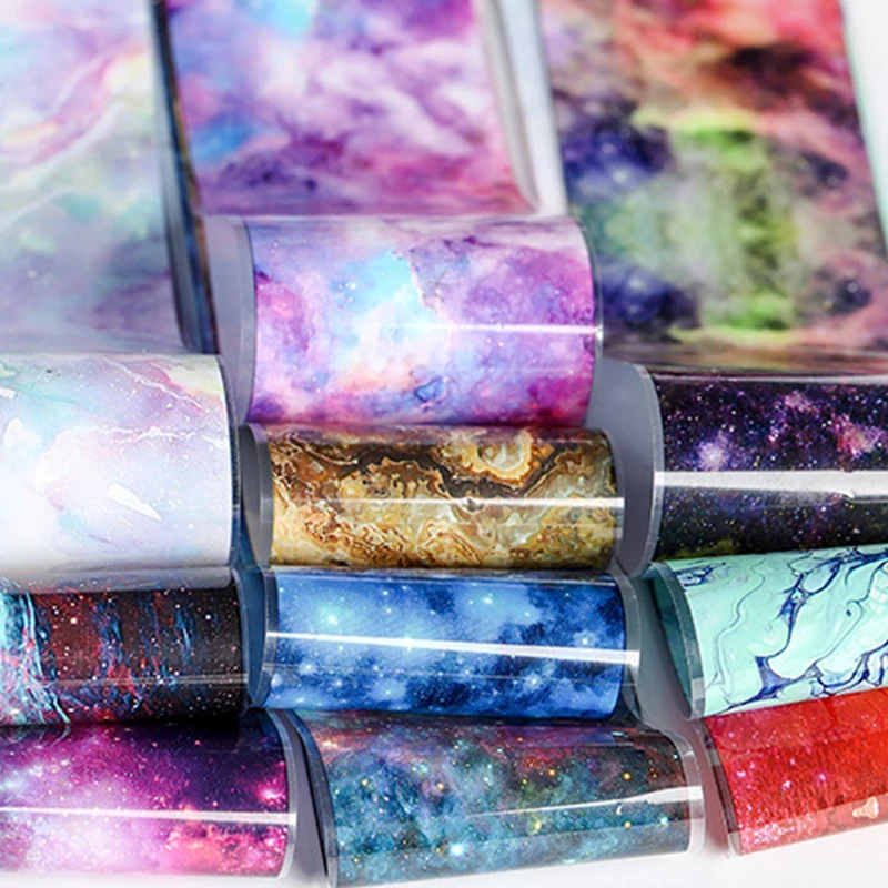 

Sky Star Rainbow Nail Foil Transfer Paper 3D Adhesive Sticker 10 Colors Nail Art Decoration Decals DIY Tips