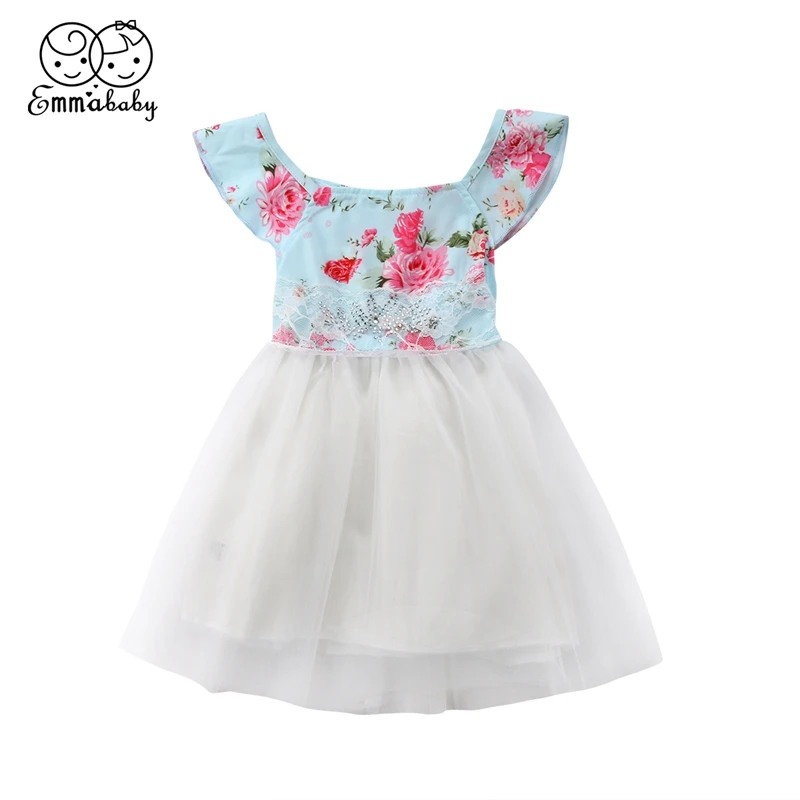 

1-6t New Summer Kids Baby Girls Lace Floral Princess Sequined Mesh Party Tops Tutu Dress Outfits Clothes
