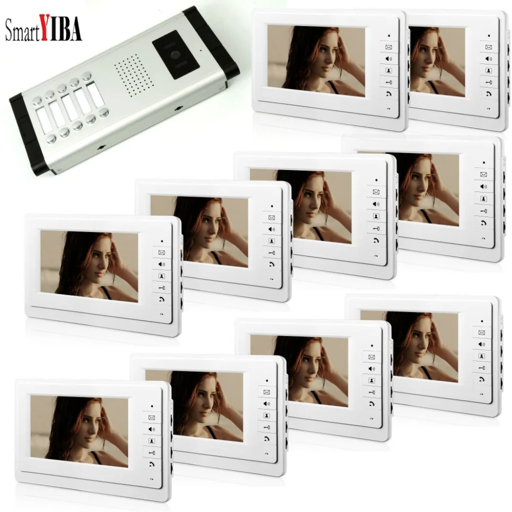 

SmartYIBA 12 Apartment 7" LCD Monitor Wired Video Door phone Intercom Doorbell System With 1 HD Camera 10 Monitor Doorbell Kits