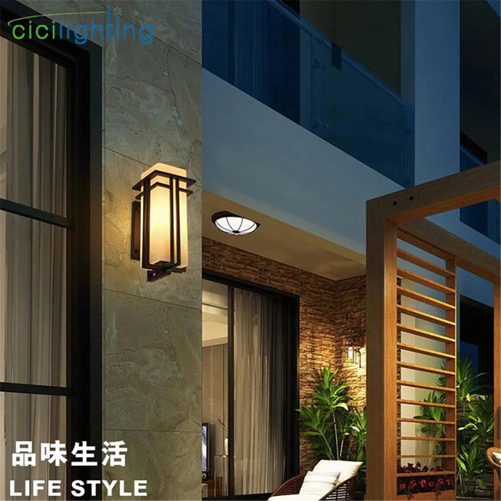 Black outdoor wall lamp, Metal +Glass shade garden lamp exterior wall lights, antique post balcony porch wall sconces lighting