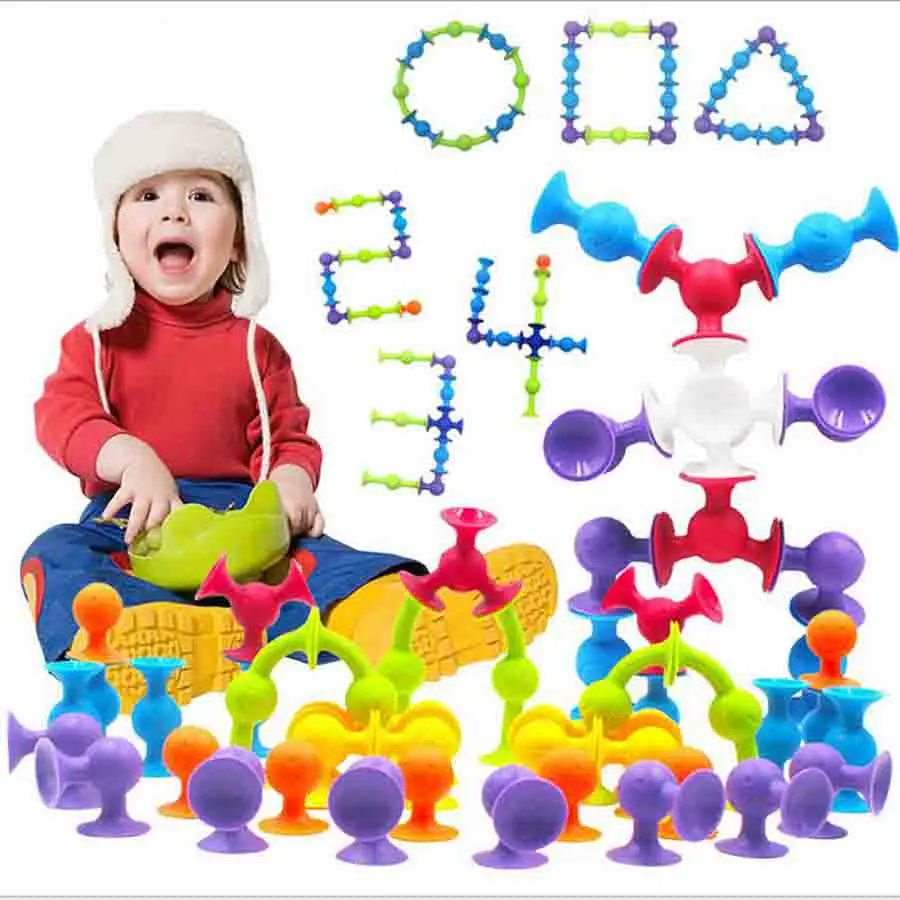 

48 Pieces Suction Toys Creative Building Sets Building Blocks for Children Deluxe Construction Toy Kit