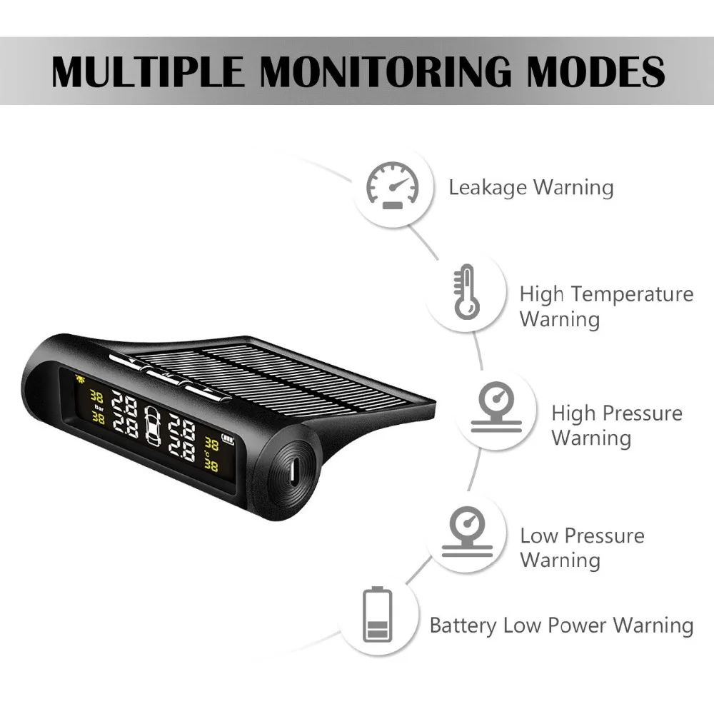 Система контроля давления в шинах TPMS, работающая на солнечных батареях, беспроводная система автоматической сигнализации в реальном времени с четырьмя внешними датчиками для автомобиля