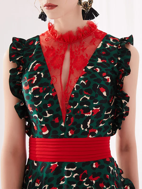 Женское кружевное банкетное платье элегантное лоскутное до пола без рукавов с