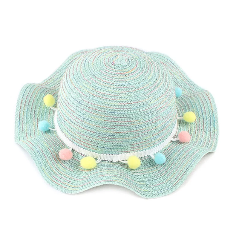 Новая модная летняя детская соломенная шляпа с разноцветными кисточками и шариками, детская пляжная кепка, реквизит для фотосессии, шляпа для маленьких девочек, солнцезащитный козырек, кепка s