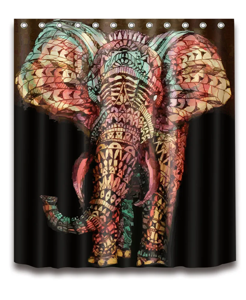 Indian Buddhist Mandela Elephant Bathroom Shower Curtain Polyester