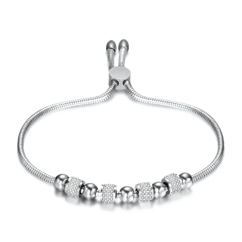 Modyle New Fashion Silver Color Stainless Steel Jewelry Brand White CZ Stone Heart Bracelets bangles for Women Bijoux - Окраска металла: 83050