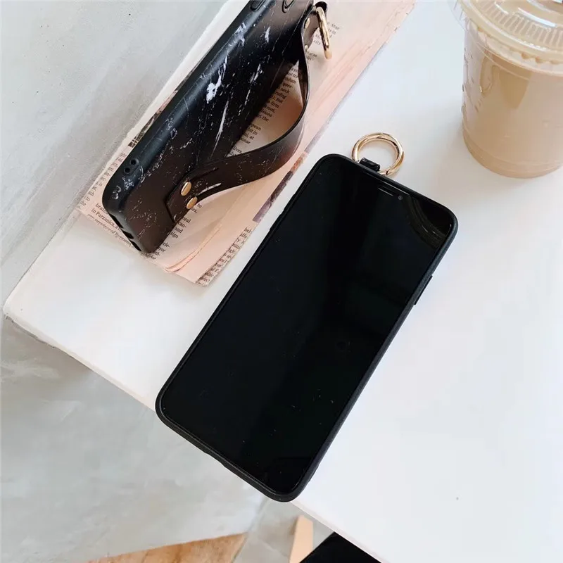 Retro Wrist Strap Phone Case for iPhone XS MAX Case for iPhone X XR 6 6S 7 8 Plus Case Luxury Matte Marble Patterned Back Cover 09