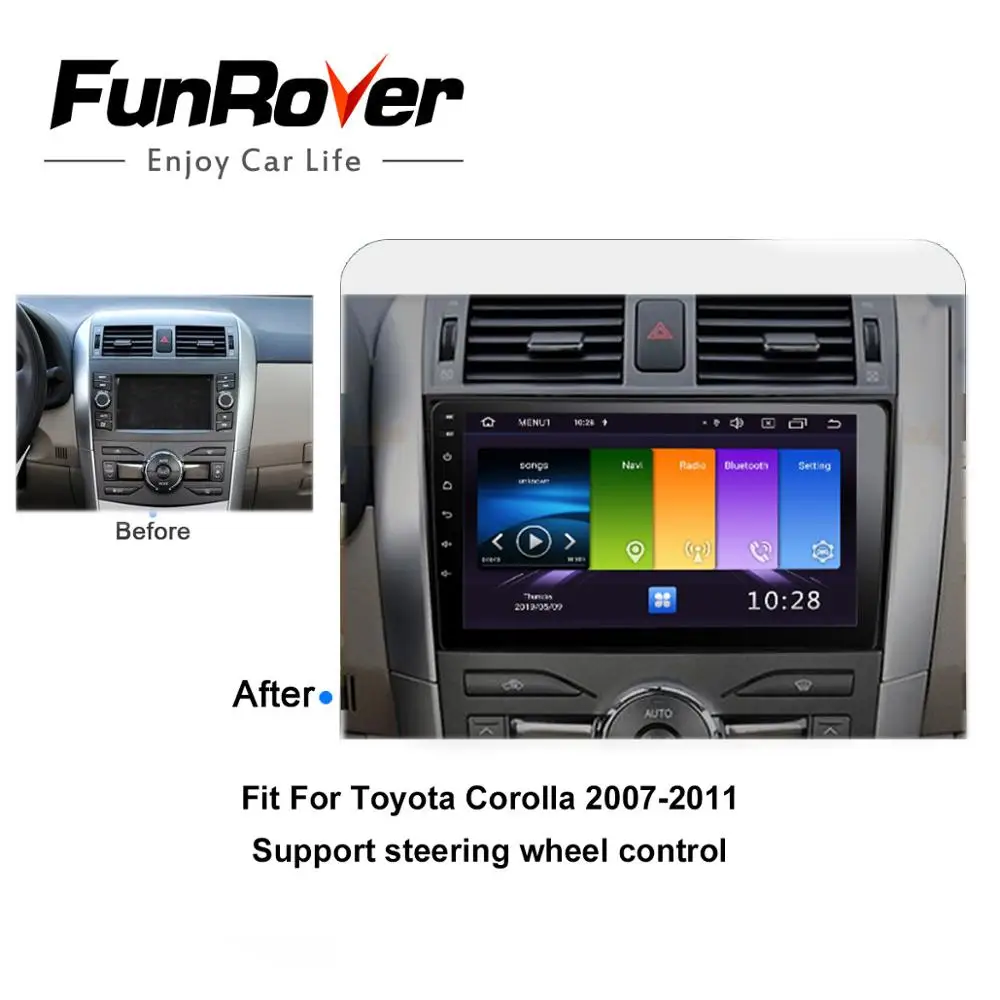Discount FUNROVER android 9.0 2.5D+IPS  car dvd multimedia player For Toyota Corolla 2006-2013 radio gps navigation system navi RDS DSP 1
