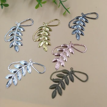 

47*22mm Vintage Filigree Olive Branch Leaf Charms Bu Yao Hair Clasps Wraps Links Blanks DIY Findings Multi-color Plated Brass