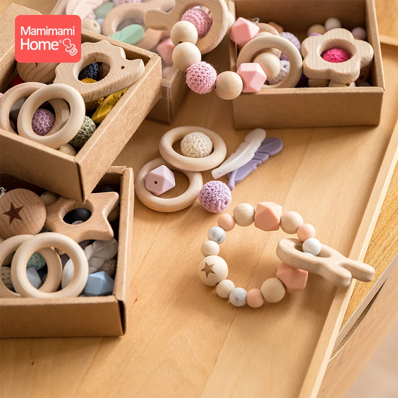 

1Set Baby Silicone Teether DIY Nursing Necklace Food Grade Perle Silicone Beads Teething Wooden Rodent Pacifier Clip Nurse Gifts