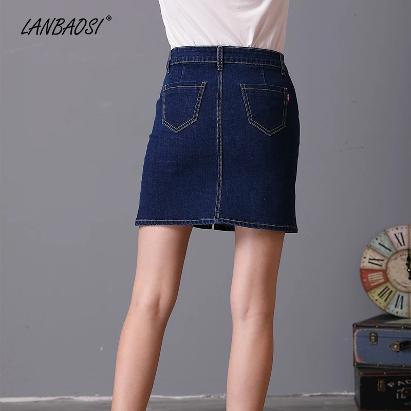 Повседневная рваная джинсовая мини юбка LANBAOSI для женщин трапециевидная с