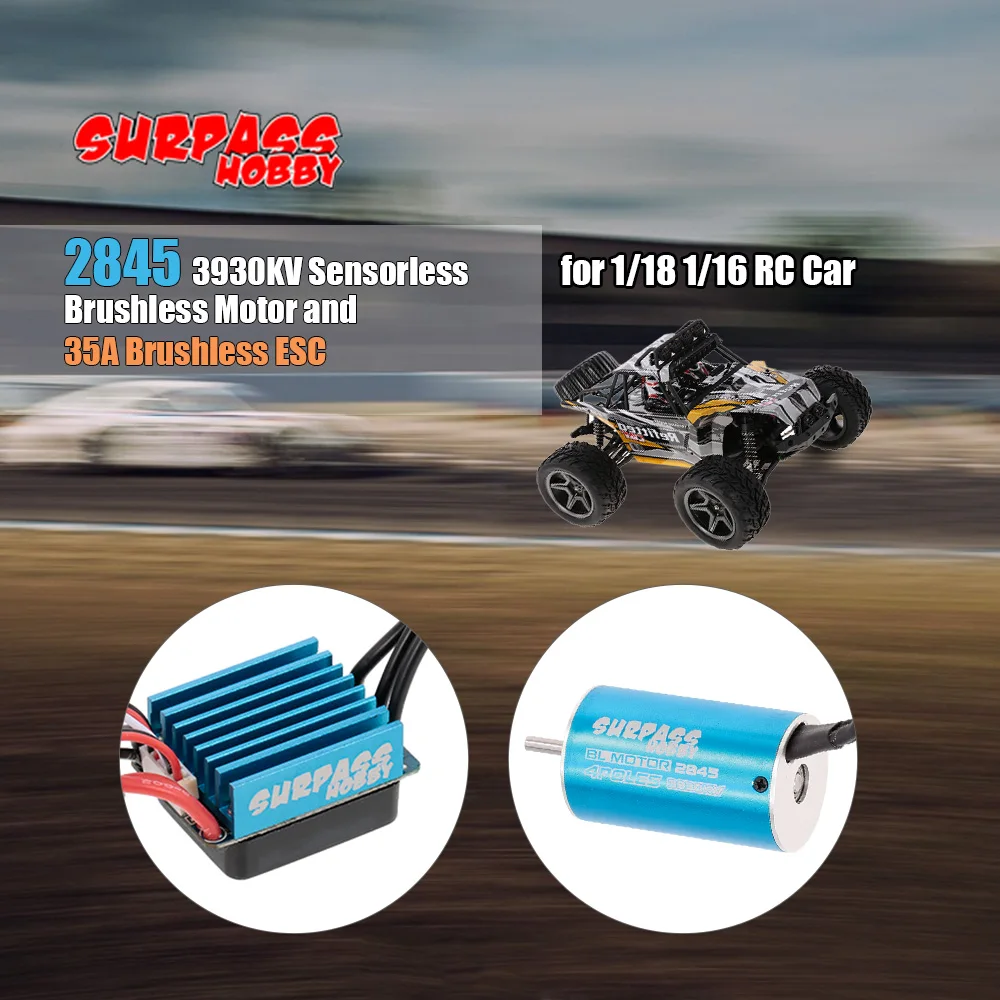 

RC Car Brushless Motor SURPASS HOBBY 2845 3930KV Sensorless 35A Brushless ESC for 1:18 1:16 RC Car RC Toys Parts