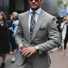 Индивидуальный заказ Светло-серый Костюм Джентльмена Slim Fit Жених Смокинги для женихов 2 шт. мужские свадебные костюмы для выпускного дружки блейзер мужской костюм