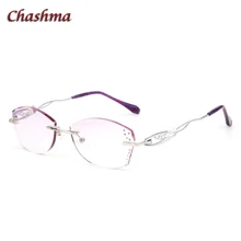 Бренд Chashma, тонированные линзы, модная оправа для очков, lunette de vue femme, без оправы, титановые очки, женские Стразы, серые, Красные линзы