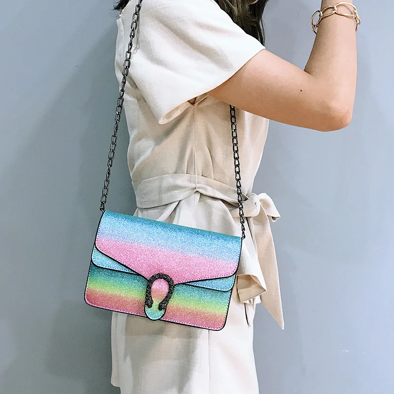 

2019 new women bags crossbody bags pu leather luxury designer handbags Summer INS super hot rainbow chic chain fashion fairy bag
