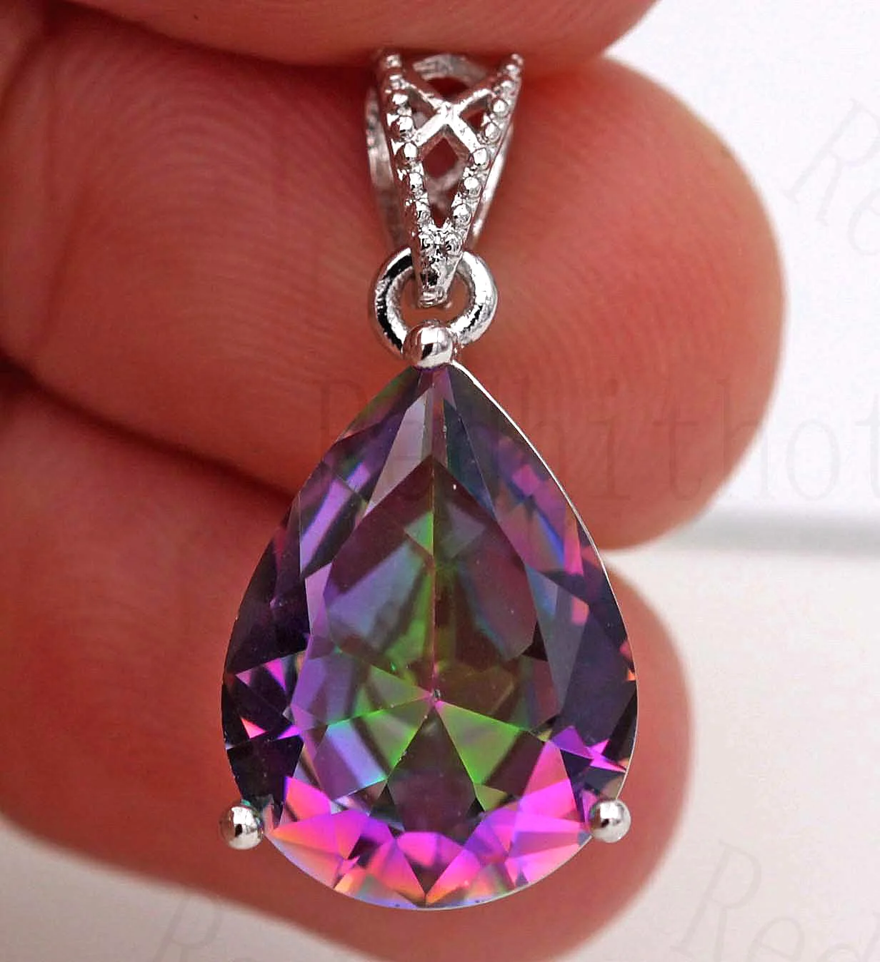 

Bohemian Pendant for Women White Gold Filled Waterdrop Rainbow Cubic Zirconia Colorful Necklace Pendant Fashion Wedding Jewelry