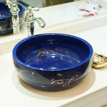 

A1 Ceramic bathroom washbasin washbasin blue gold ribbon LO620204