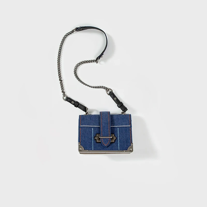 

BENVICHED Ladies' Denim bag 2019 new spring chain fashion retro blue Inclined single shoulder Shopping bag small square bag c342