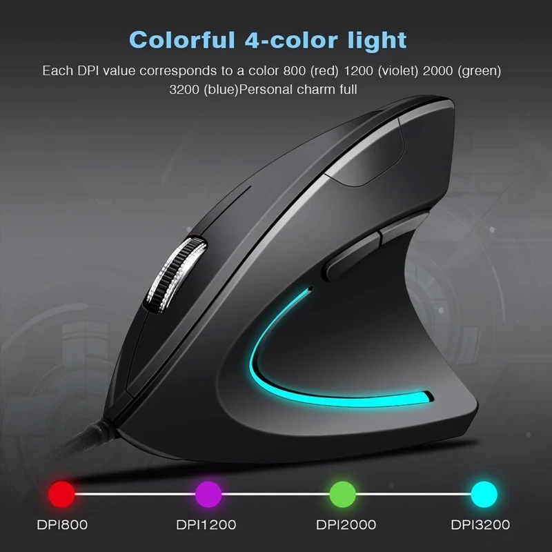 

NEW 6-Keys USB Wired Vertical Mouse Universal Ergonomic Optical Mouse 800/1200/2000/3200 DPI for PC Laptop