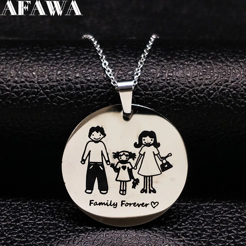 

2019 New Family Stainless Steel Necklace Women jewlery Silver Color Dad Mum and Daughter Chain Necklace Jewelry bisuteria N18017